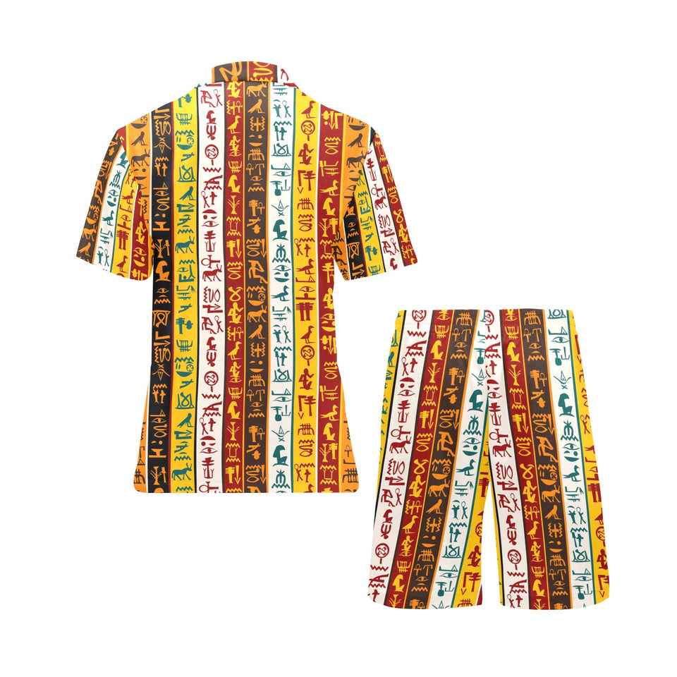 Egypt Hieroglyphics Pattern Print Design 01 Men's V-Neck Short Pajama Set