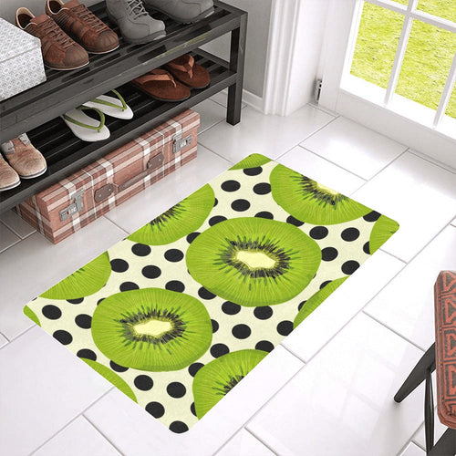 kiwi black dot background Doormat