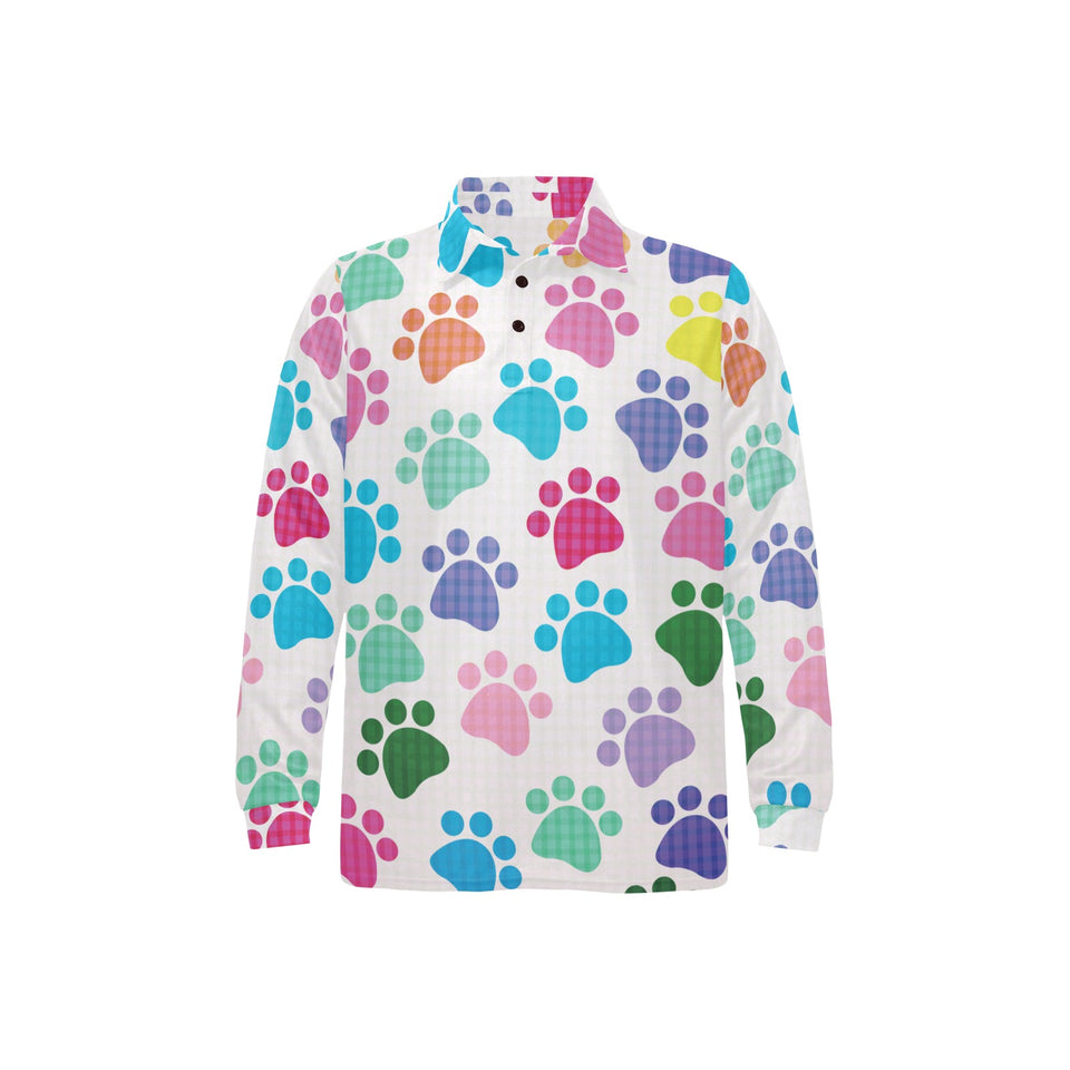 Dog Paws Pattern Print Design 01 Men's Long Sleeve Polo Shirt