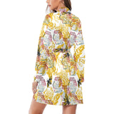 Cool Bee honeycomb leaves pattern Women's Long Sleeve Belted Night Robe
