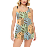 Dice Pattern Print Design 05 Chest Sexy Pleated Two Piece Swim Dress