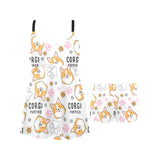 Corgi Dog Pattern Chest Sexy Pleated Two Piece Swim Dress