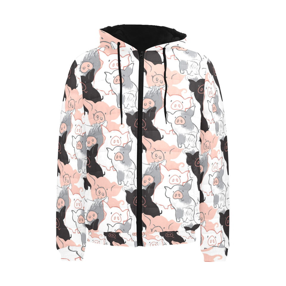 Pig Pattern Print Design 05 Men's Padded Hooded Jacket