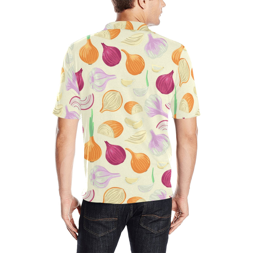 Onion garlic white red pattern Men's All Over Print Polo Shirt