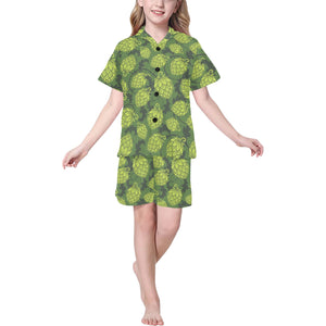 Hop pattern Hop cone background Kids' Boys' Girls' V-Neck Short Pajama Set