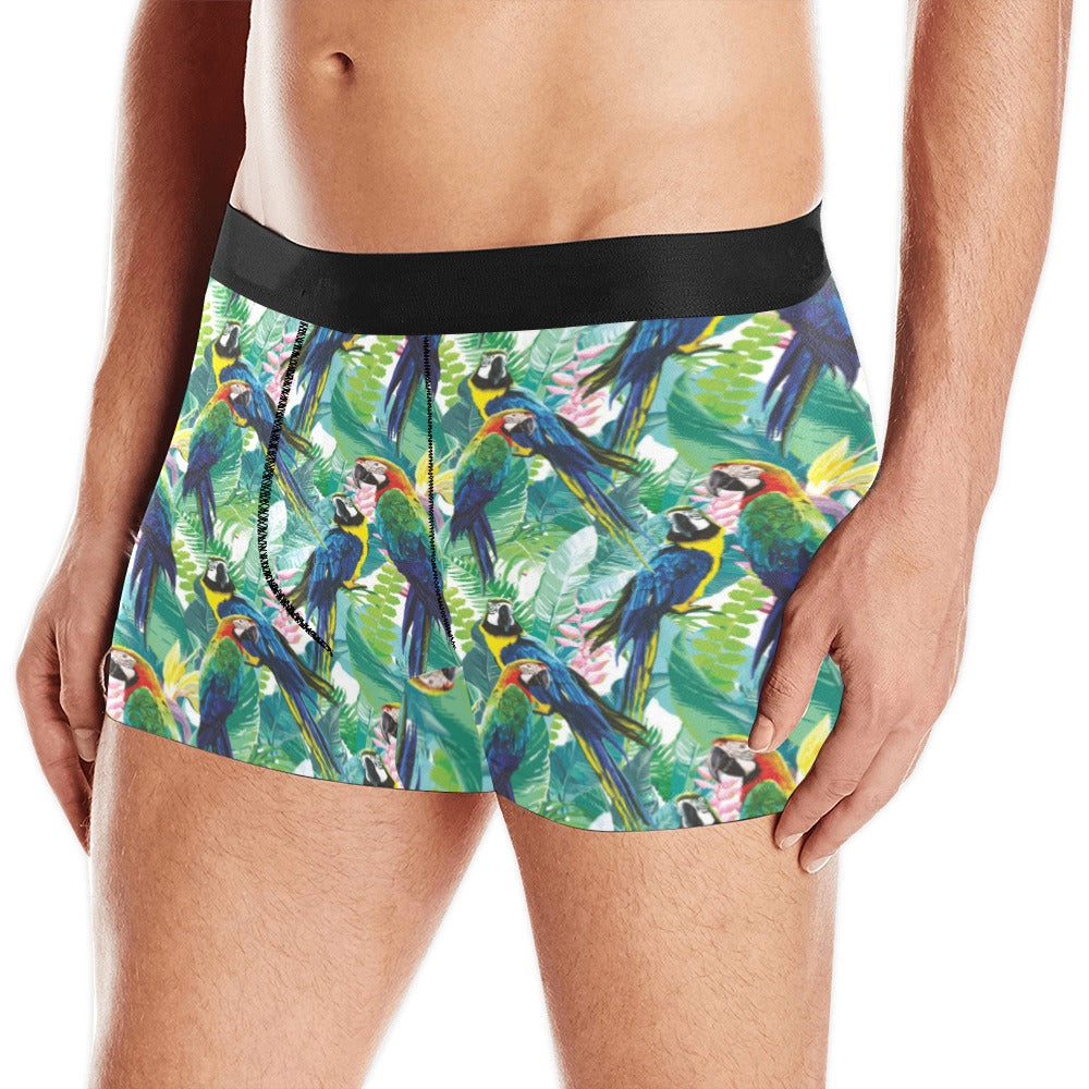 Colorful parrot exotic flower leaves Men's All Over Print Boxer Briefs Men's Underwear