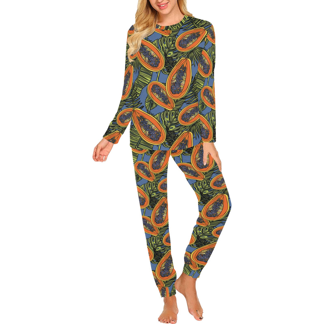 Colorful papaya tropical leaves Women's All Over Print Pajama Set