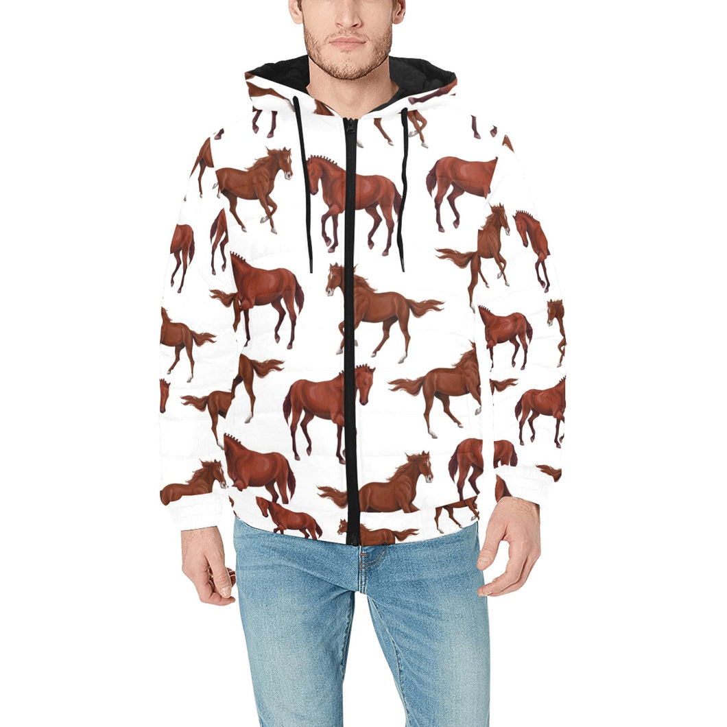 Horses running pattern background Men's Padded Hooded Jacket