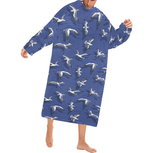 Seagull Pattern Print Design 03 Blanket Robe with Sleeves