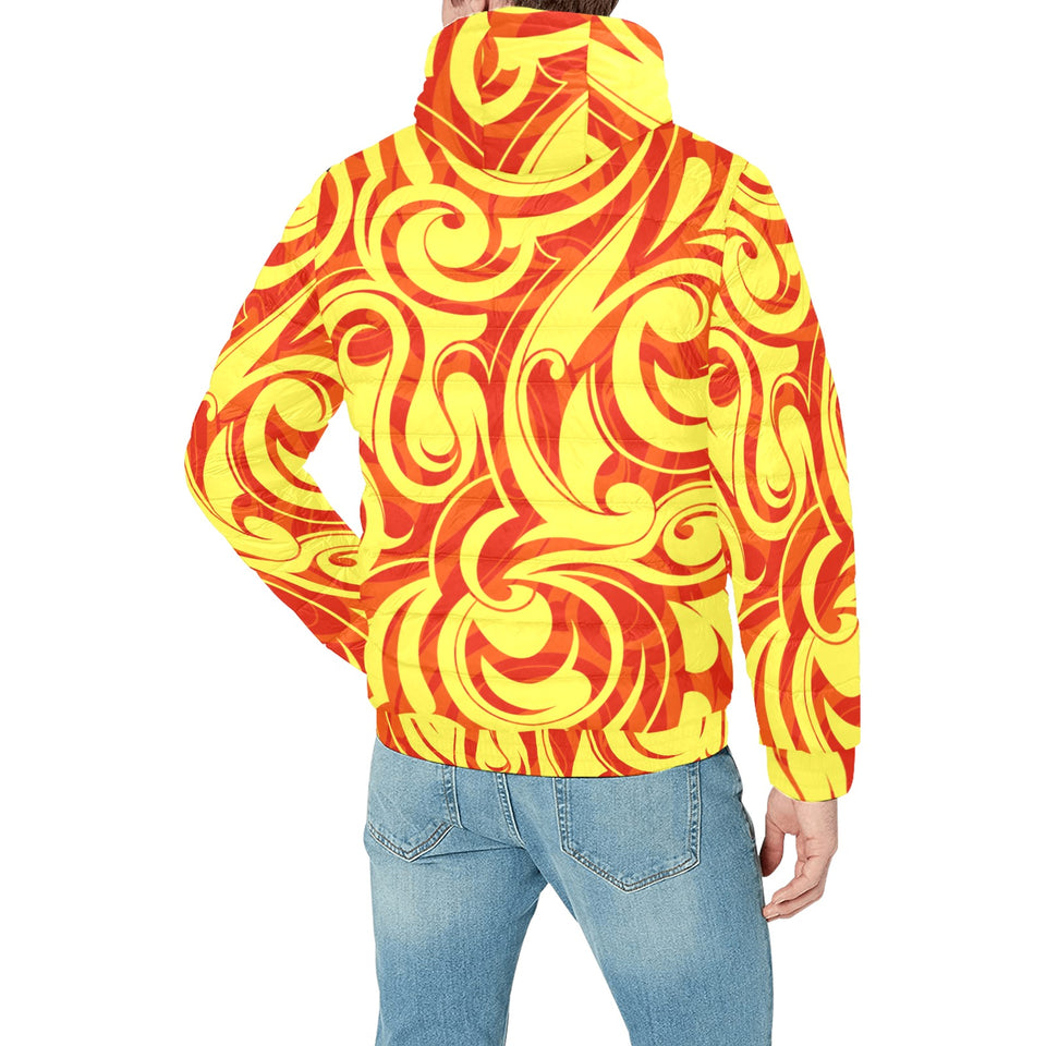 Fire flame design pattern Men's Padded Hooded Jacket