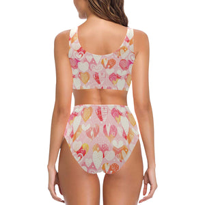 Hand drawn heart design pattern Chest Bowknot High Waisted Bikini Swimsuit