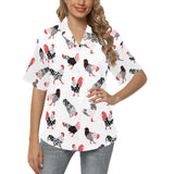 Cool rooster chicken cock floral ornament backgrou Women's All Over Print Hawaiian Shirt