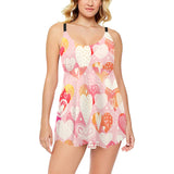 Hand drawn heart design pattern Chest Sexy Pleated Two Piece Swim Dress