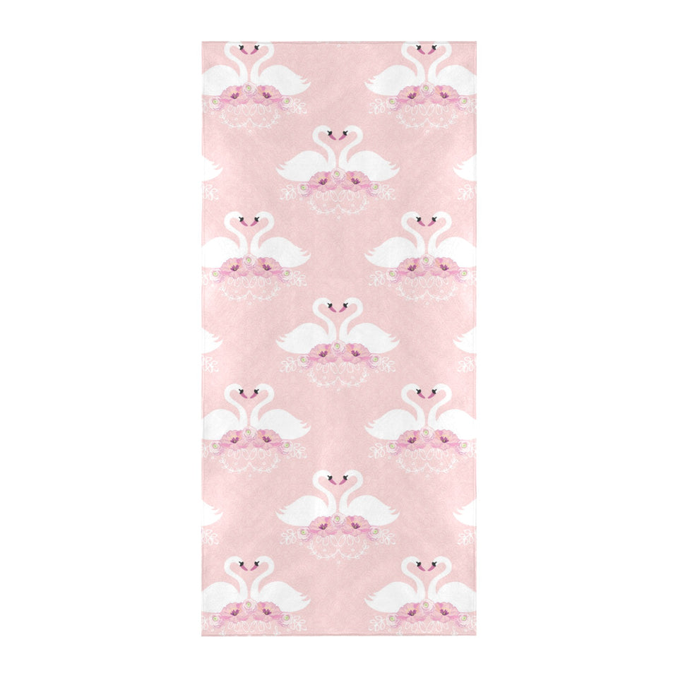 White swan and flower love pattern Beach Towel