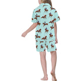 Horses running horses rider pattern Kids' Boys' Girls' V-Neck Short Pajama Set