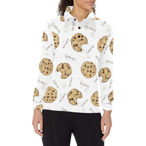Sketch style cookie pattern Women's Long Sleeve Polo Shirt