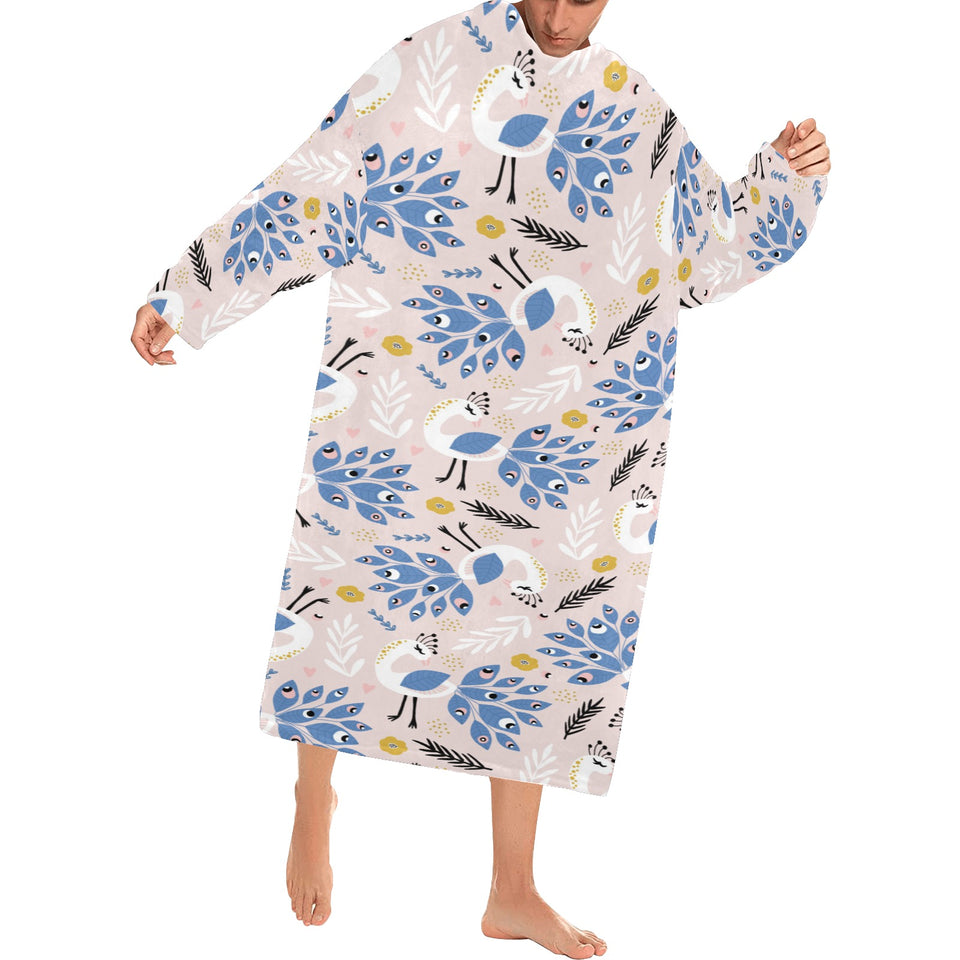 Cute peacock pattern Blanket Robe with Sleeves