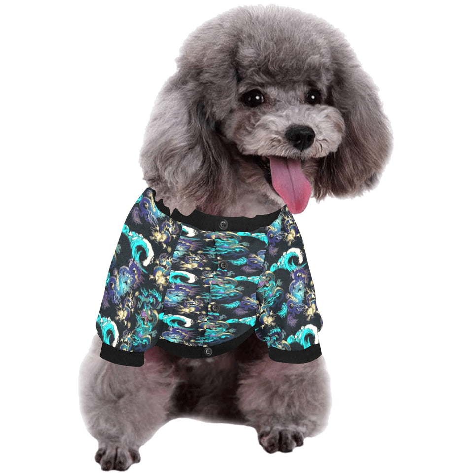 Dragon sea wave pattern All Over Print Pet Dog Round Neck Fuzzy Shirt