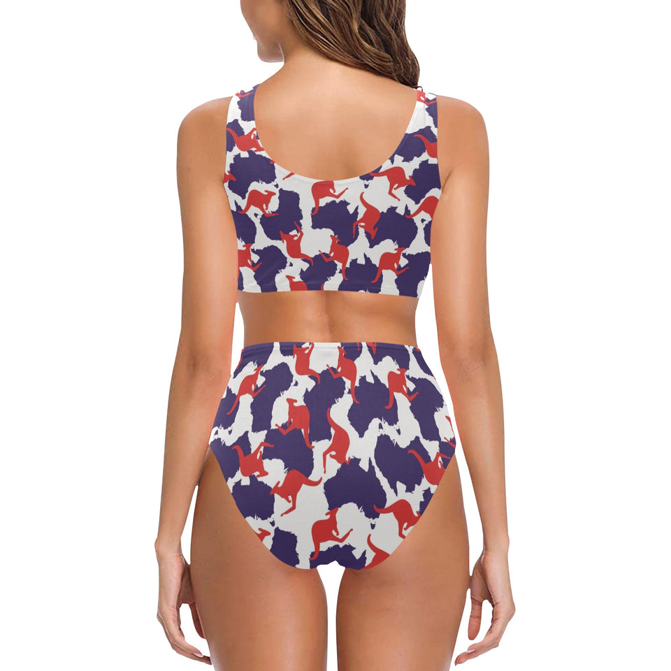 Kangaroo Australian pattern Chest Bowknot High Waisted Bikini Swimsuit