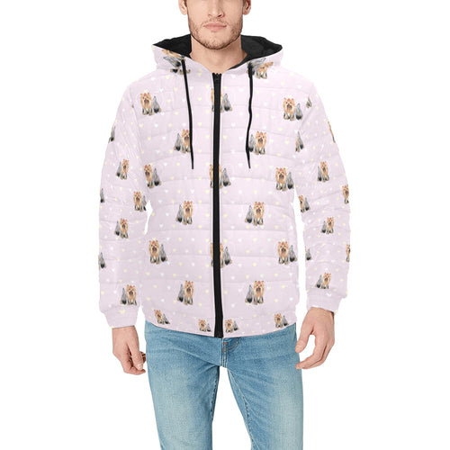 Yorkshire Terrier Pattern Print Design 02 Men's Padded Hooded Jacket
