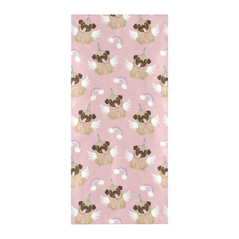 Cute unicorn pug pattern Beach Towel