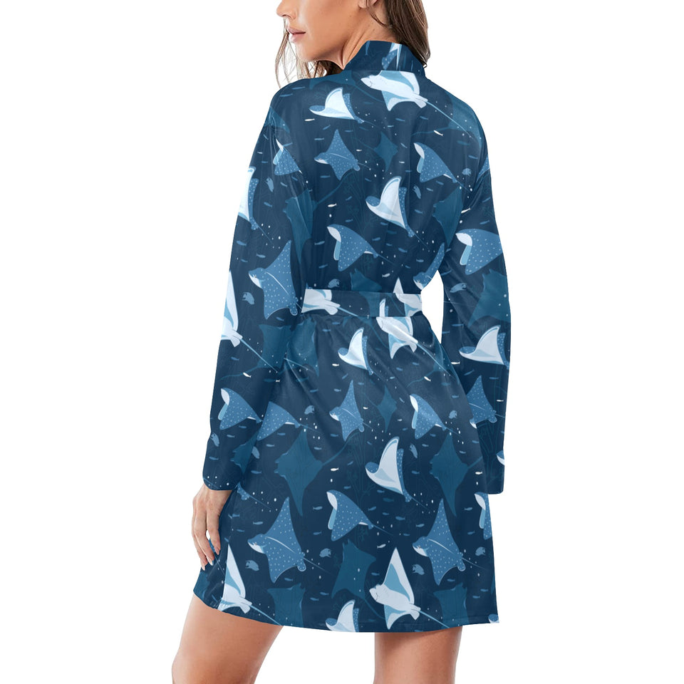 Stingray Pattern Print Design 04 Women's Long Sleeve Belted Night Robe