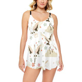Beautiful Japanese cranes pattern Chest Sexy Pleated Two Piece Swim Dress