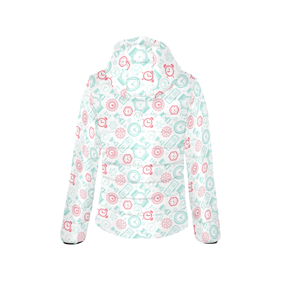 Clock time pattern blackground Women's Padded Hooded Jacket