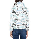 Cute dolphins Childish Style pattern Women's Padded Hooded Jacket