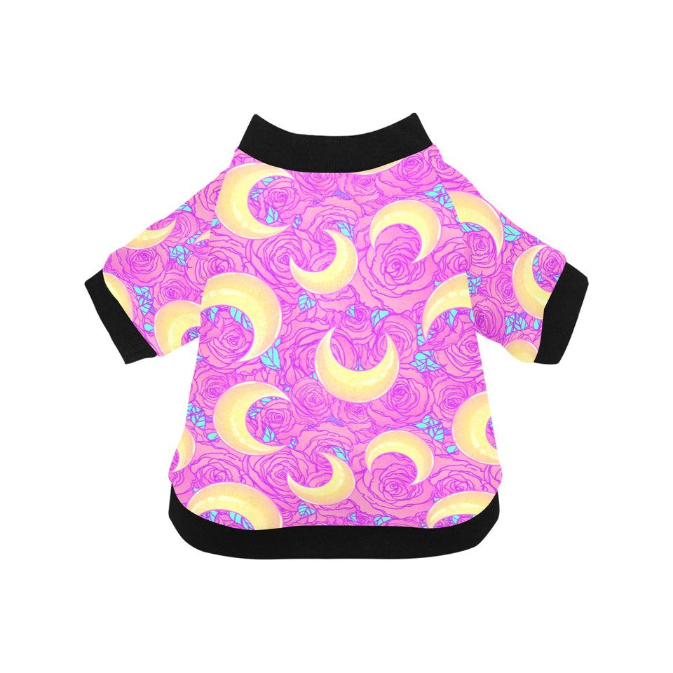 Moon pink rose background All Over Print Pet Dog Round Neck Fuzzy Shirt