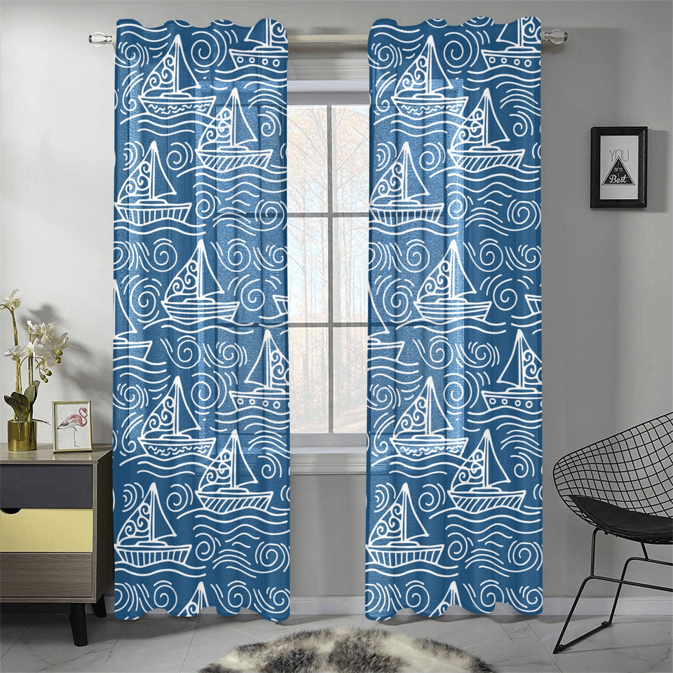 Hand drawn sailboat pattern Gauze Curtain