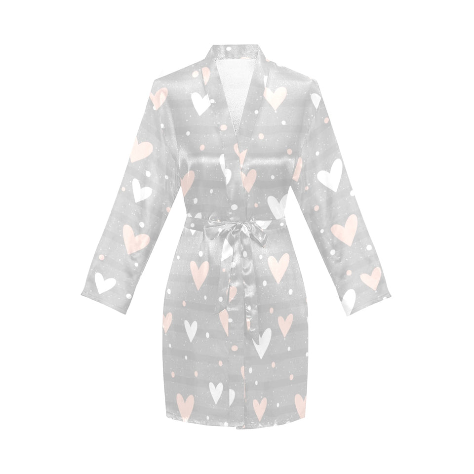 Heart pattern gray background Women's Long Sleeve Belted Night Robe