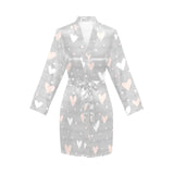 Heart pattern gray background Women's Long Sleeve Belted Night Robe