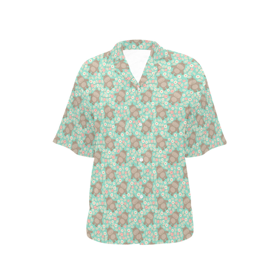 Hippopotamus Pattern Print Design 02 Women's All Over Print Hawaiian Shirt