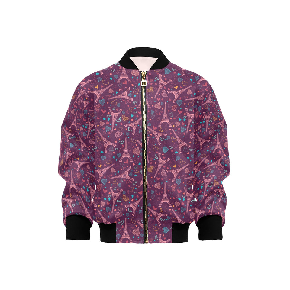 Eiffel Tower Heart Pattern Print Design 04 Kids' Boys' Girls' Bomber Jacket