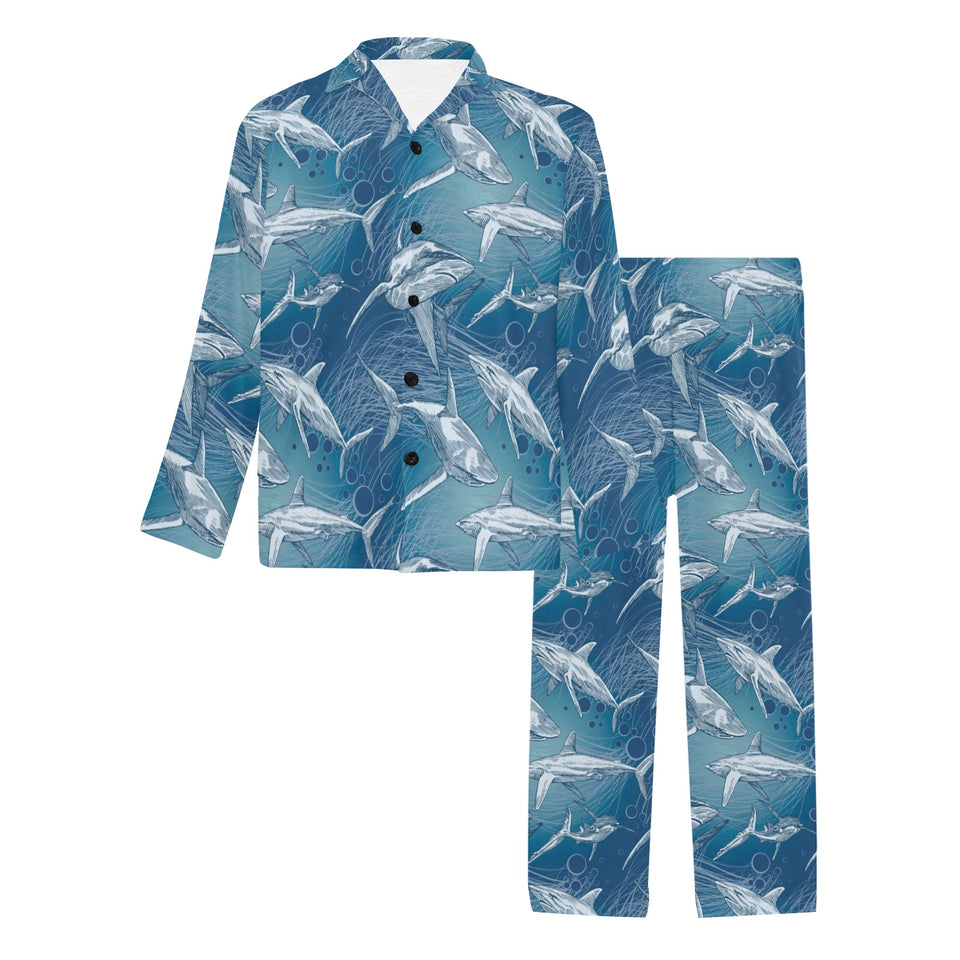Shark hand drawn Men's Long Pajama Set