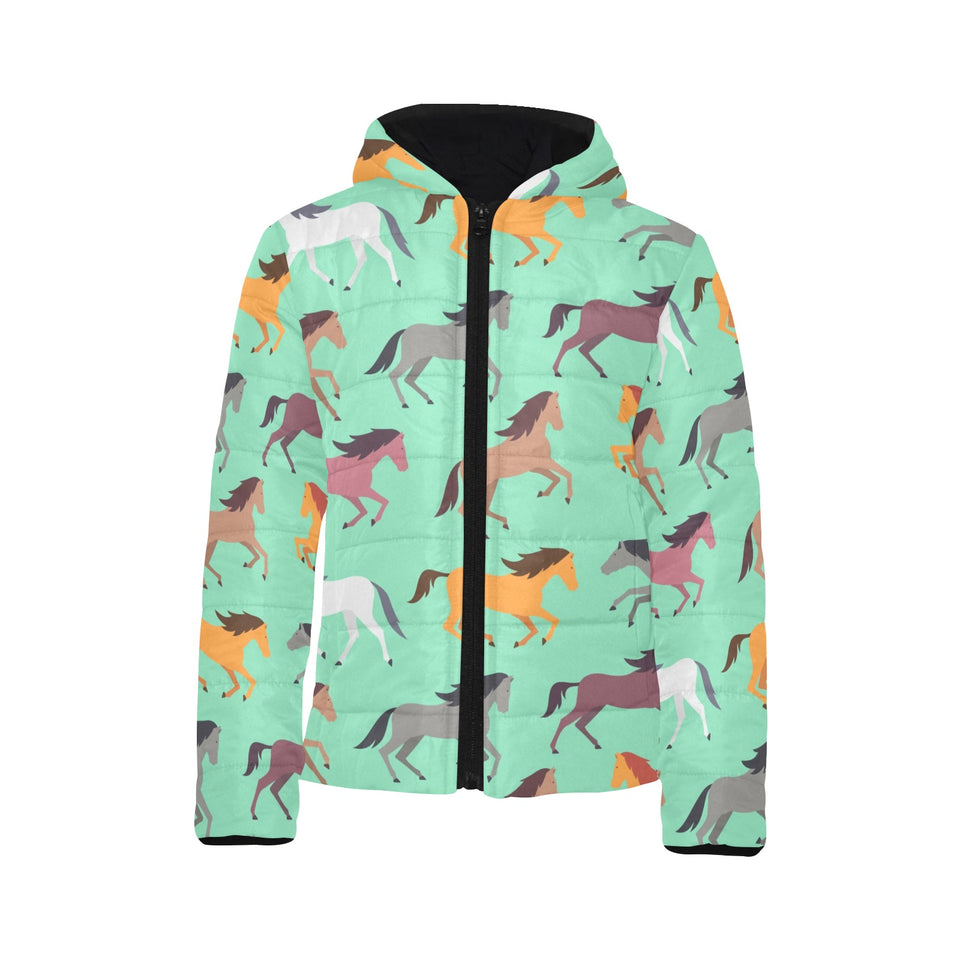 Colorful horses pattern Kids' Boys' Girls' Padded Hooded Jacket