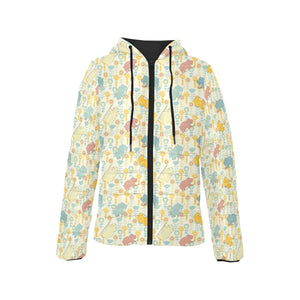 Hippopotamus Pattern Print Design 04 Women's Padded Hooded Jacket