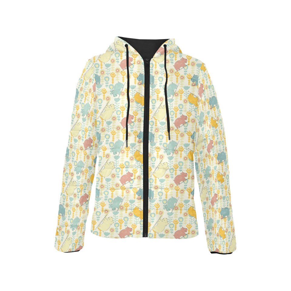 Hippopotamus Pattern Print Design 04 Women's Padded Hooded Jacket