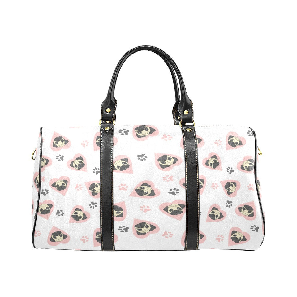 Cute pugs pink heart paw pattern Travel Bag