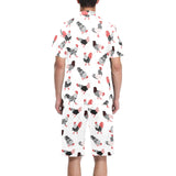 Cool rooster chicken cock floral ornament backgrou Men's V-Neck Short Pajama Set