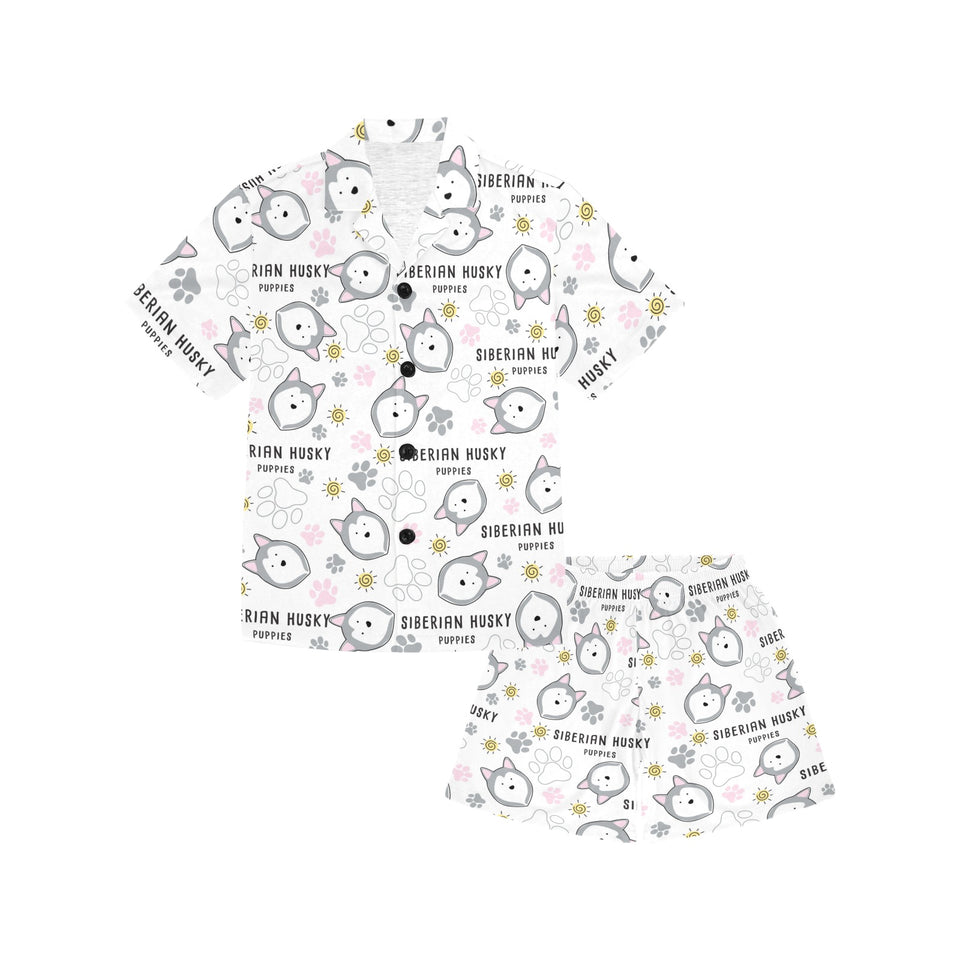 Siberian Husky design pattern Kids' Boys' Girls' V-Neck Short Pajama Set