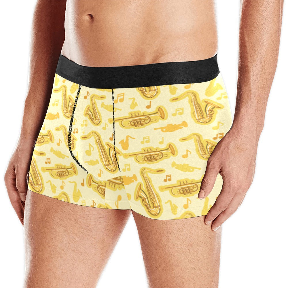 Saxophone cornet pattern yellow background Men's All Over Print Boxer Briefs Men's Underwear