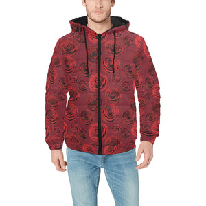 Rose Pattern Print Design 03 Men's Padded Hooded Jacket