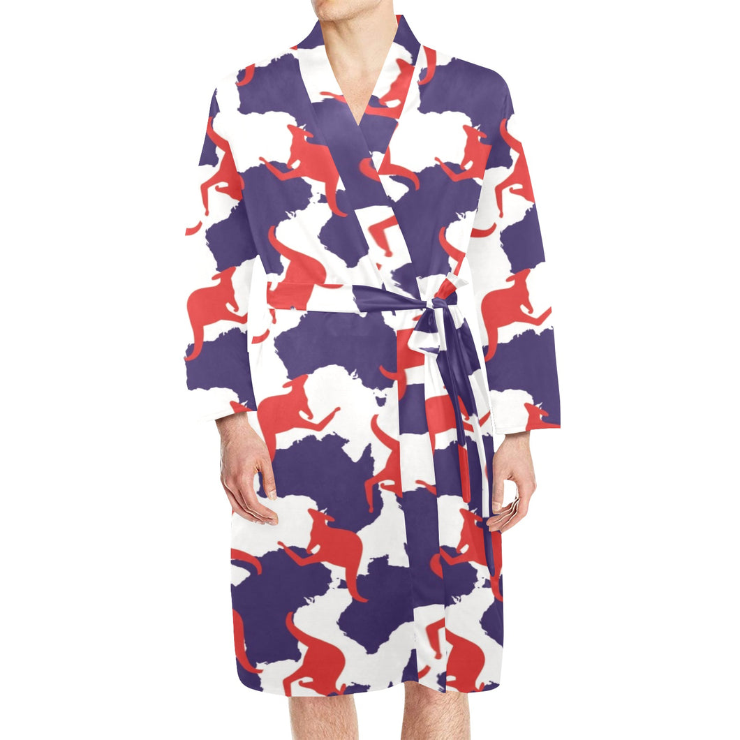 Kangaroo Australian pattern Men's Long Sleeve Belted Night Robe