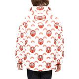 Daruma japanese wooden doll design pattern Kids' Boys' Girls' Padded Hooded Jacket