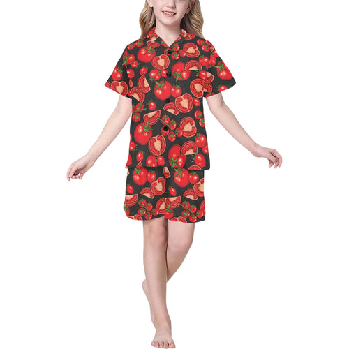 Tomato black background Kids' Boys' Girls' V-Neck Short Pajama Set