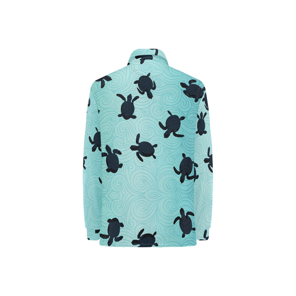Sea turtle with blue ocean backgroud Women's Long Sleeve Polo Shirt