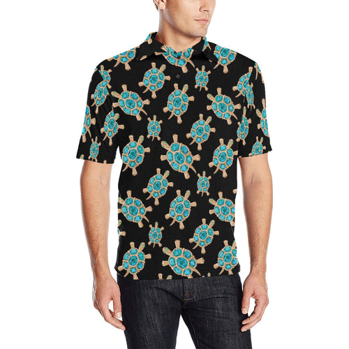 Sea turtle blue stone pattern Men's All Over Print Polo Shirt