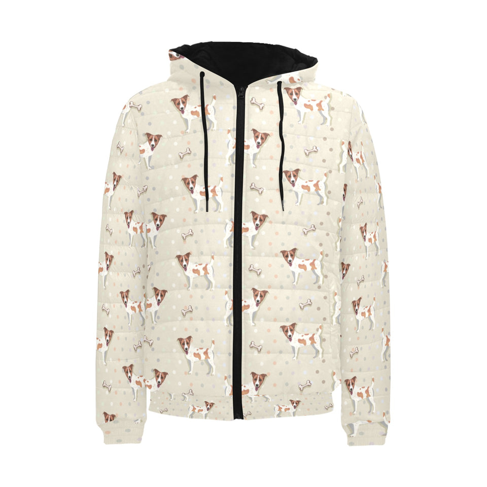 Jack Russel Pattern Print Design 02 Men's Padded Hooded Jacket